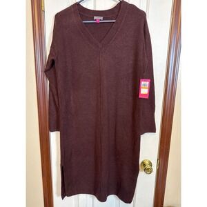 Vince Camuto Sweater Dress V-Neck Long Sleeve Cozy Port Small‎